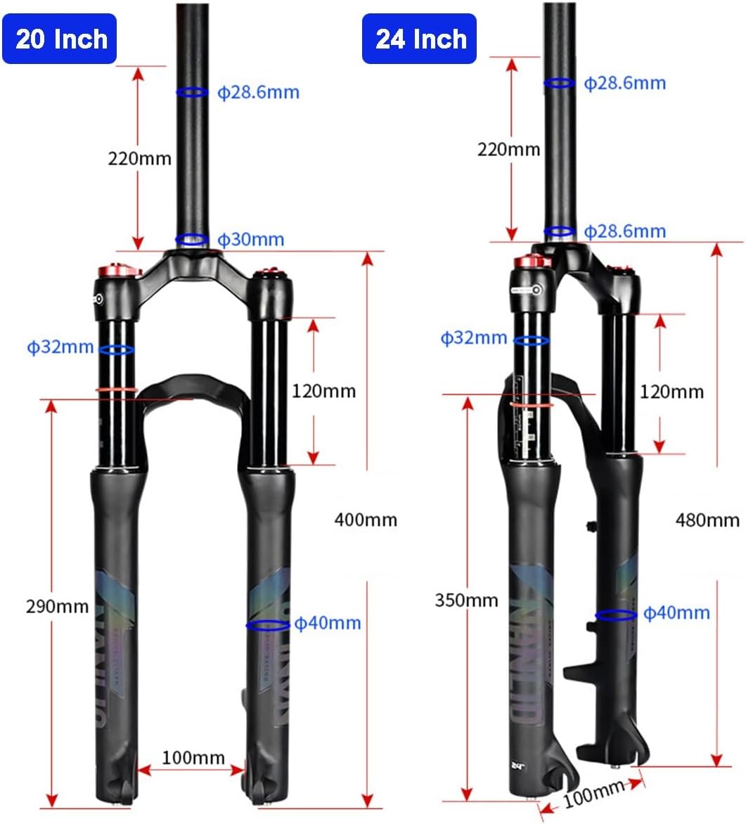 FukkeR Mountain Bikes Mountain Locking Suspension Forks 20 24 Inch Bikes Bicycles Front Fork 1-1/8'' Straight Steerer Spread 100mm 9mm QR Travel 120mm for Cycling XC AM, FukkeR001