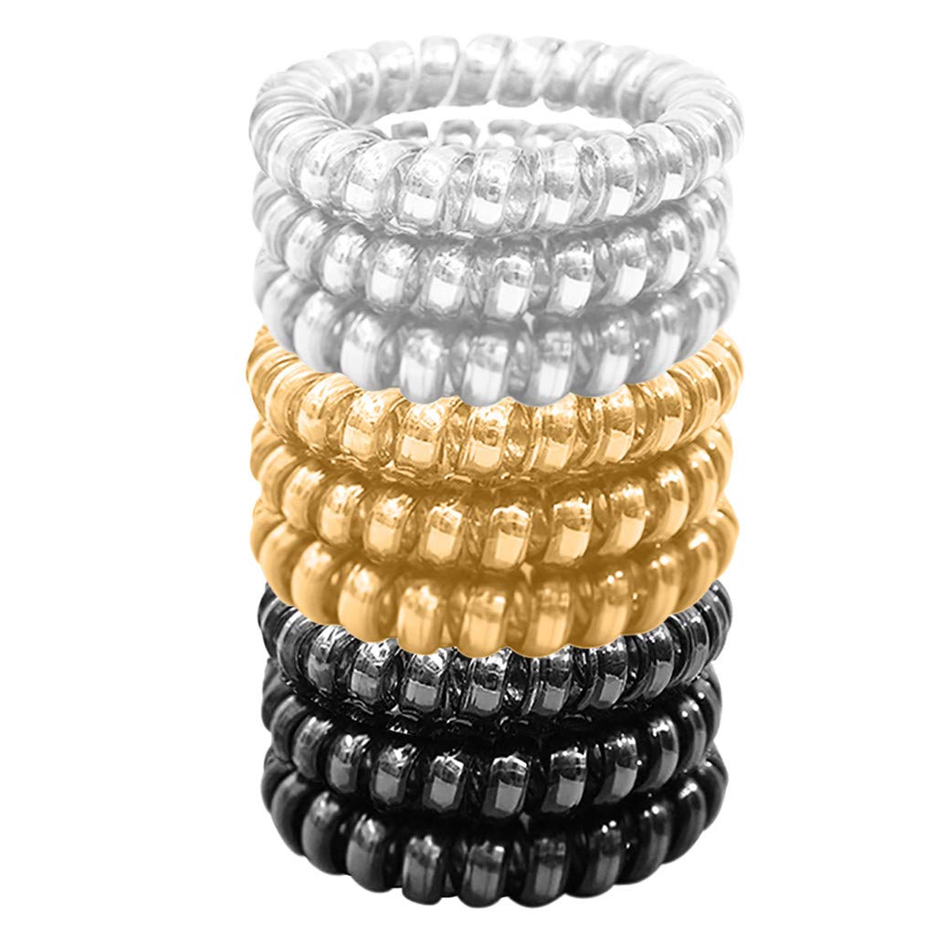 PASHY New Spiral Hair Ties Traceless Phone Cord Hair Ties Transparent Coil Hair Ties Hair Coils Hair Accessories for Women Hair Band(9 Pcs)
