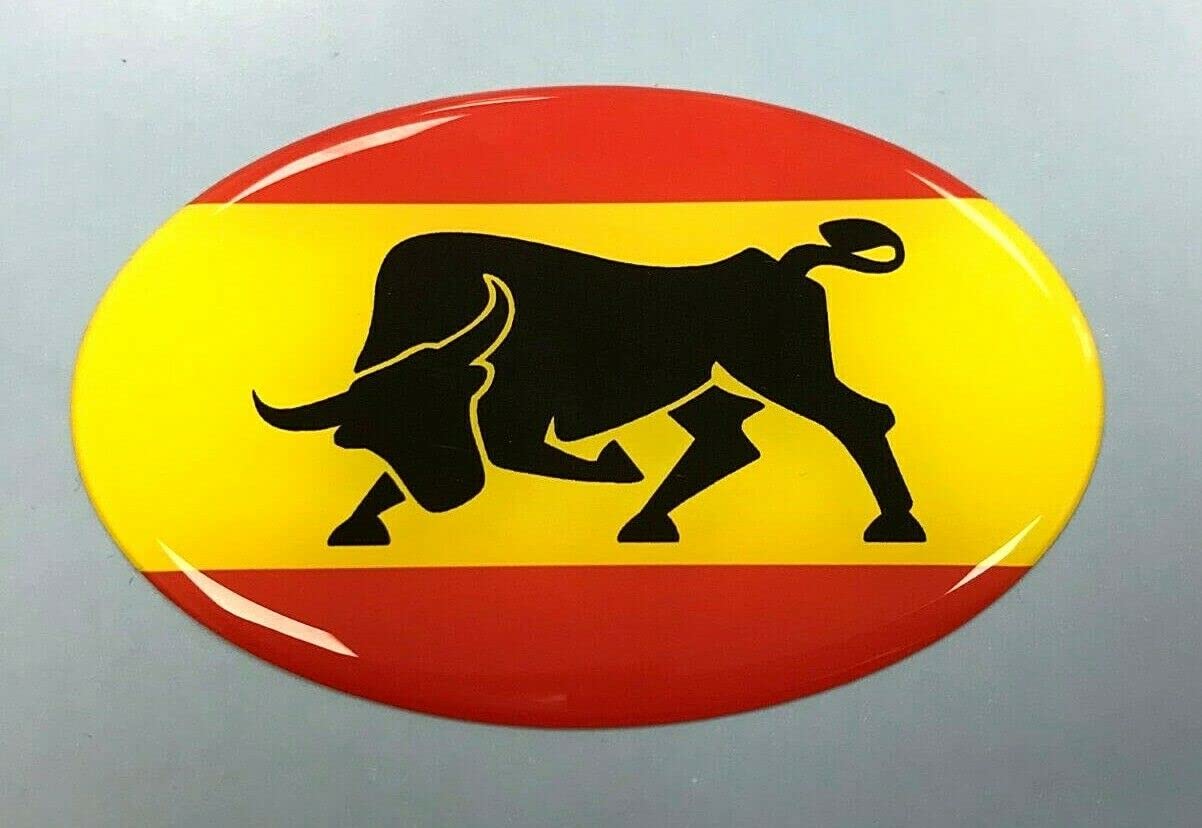 SPANISH BULL Sticker/Decal - 75mm OVAL WITH HIGH GLOSS DOMED GEL FINISH - SPAIN