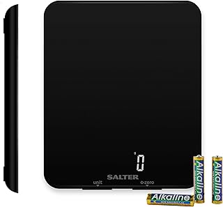 Salter 1180 BKDR Phantom Electronic Kitchen Scale, 5 Kg Maximum Capacity, Hidden until Lit Easy Read Display, Large Ultra Slim Glass Platform, Add & Weigh Functions, Measures Liquids, Black
