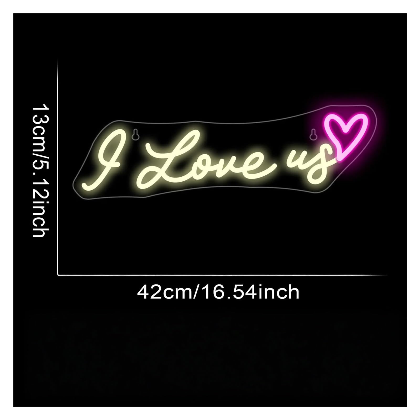Wiszące neony artystyczne Neonowa Tablica I Love Us Z Sercem Do Dekoracji Ściennej Ściemnialna Tablica Świetlna Do Sypialni, Na Przyjęcie Z Okazji Zaręczyn 42X13cm(B)