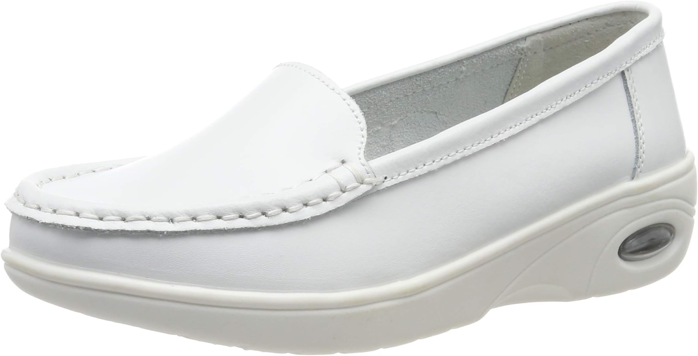 Moonwalker Women's Leather Health Care Slip-On Loafers Nurse Shoes (7.5 D(M) US,White)