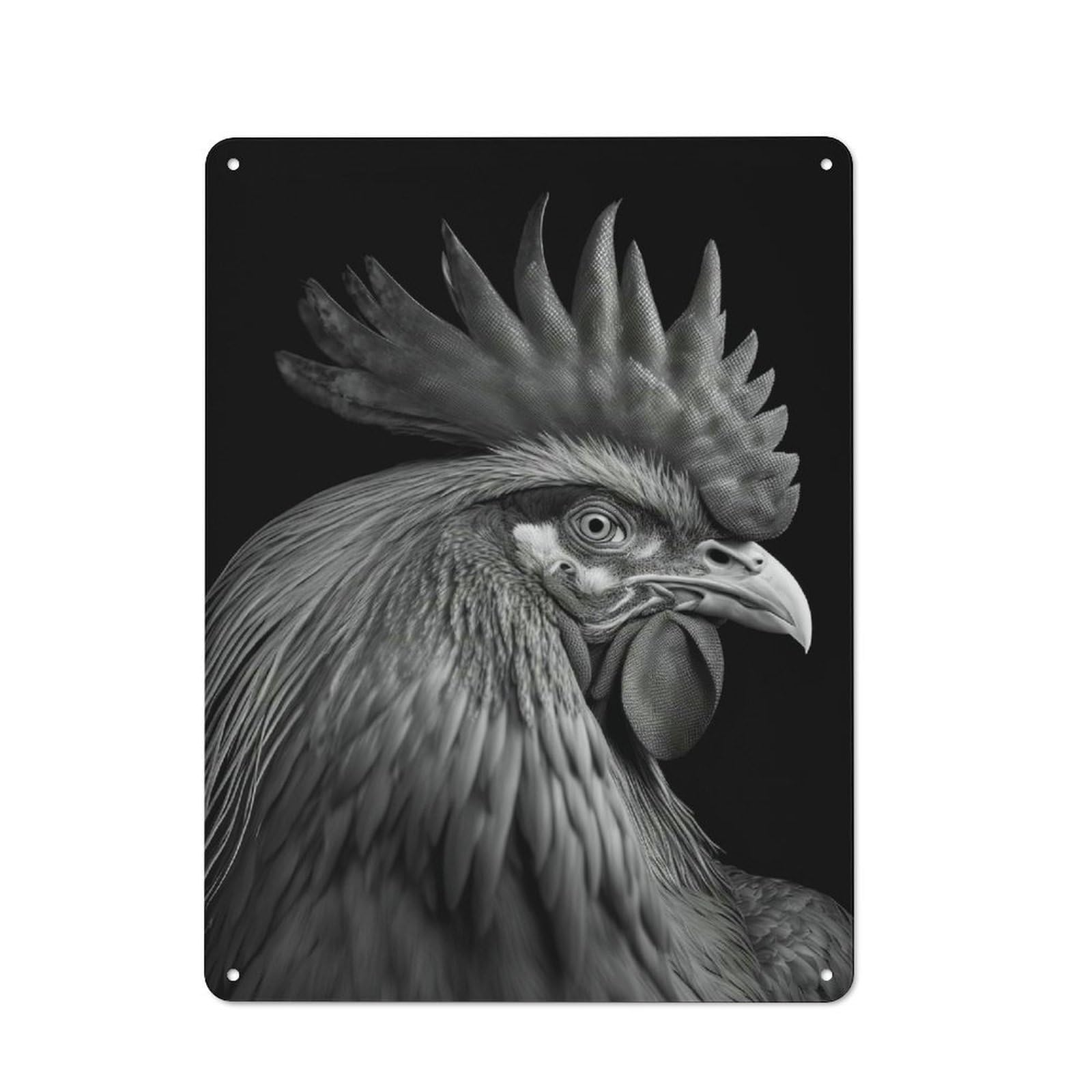 Junmoney Style-22 Tin Wall Plaque 40X30cm With Portrait Of A Rooster For Workshop Wall, Housewarming Wall Decor For People Furnishing Workshop