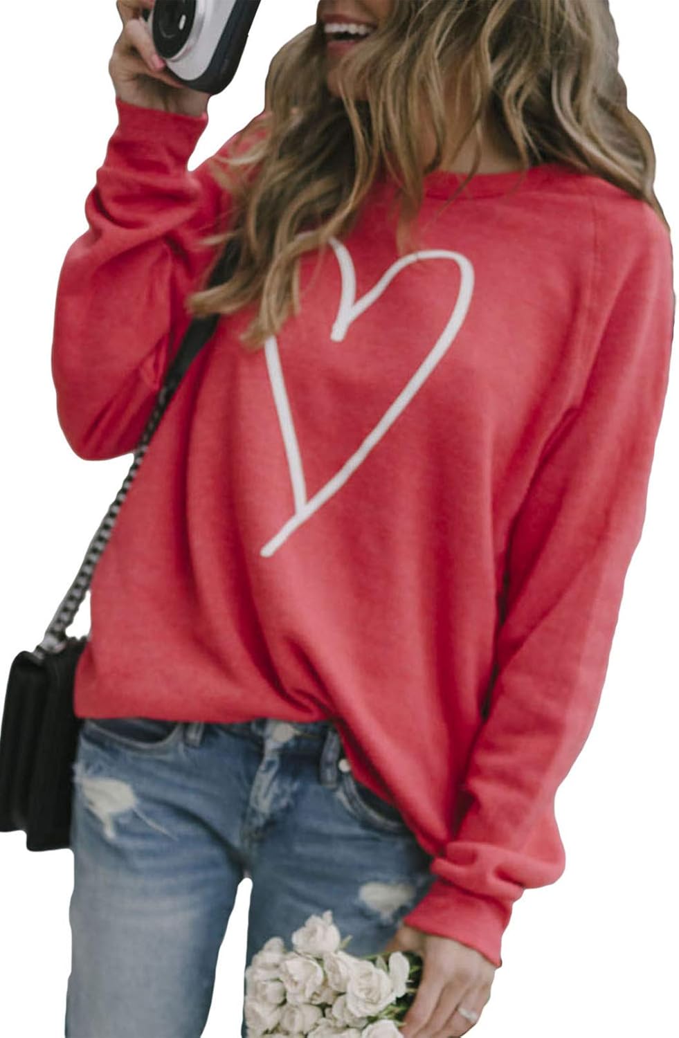 Women's Valentine's TShirt Heart Print Pullover Heart Print Long