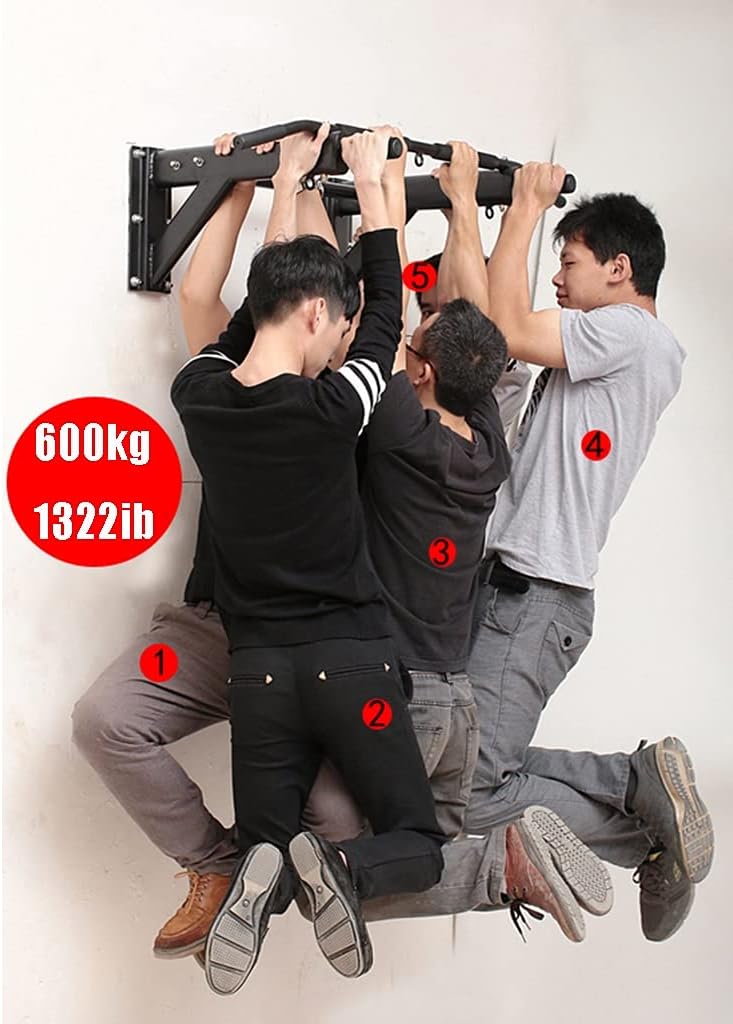 Pull-Up Bar Heavy-Duty Wall-Mounted Pull-up Bar, Male and Female Strength Training Horizontal Bars, Multifunctional Sandbag Holder, Can Bear 600kg (Color : Black)