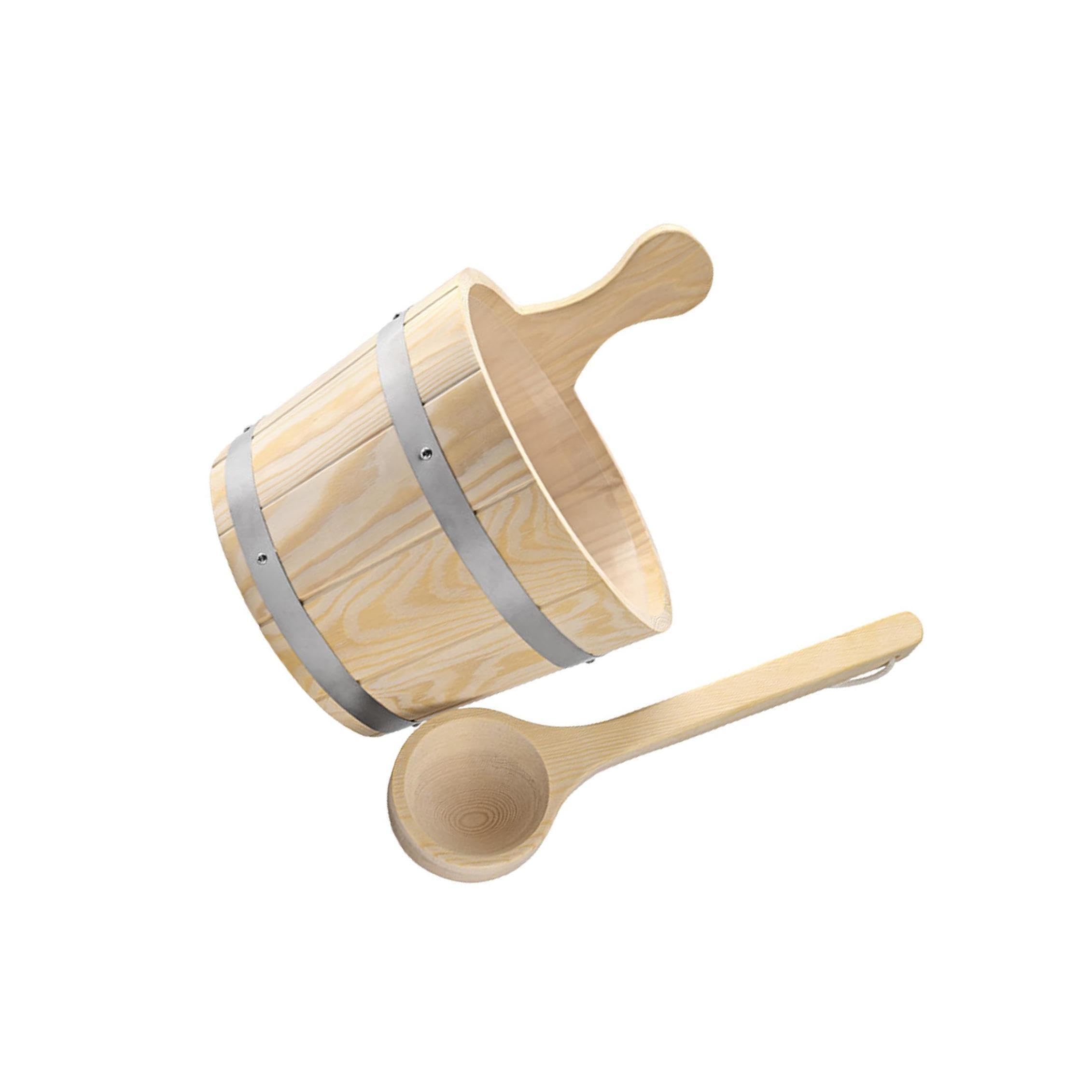 Ensemble seau et louche pour sauna durable, fût en bois de 5 L, accessoires de salle de bain et de hammam, utilitaire portable et polyvalent, grande capacité.