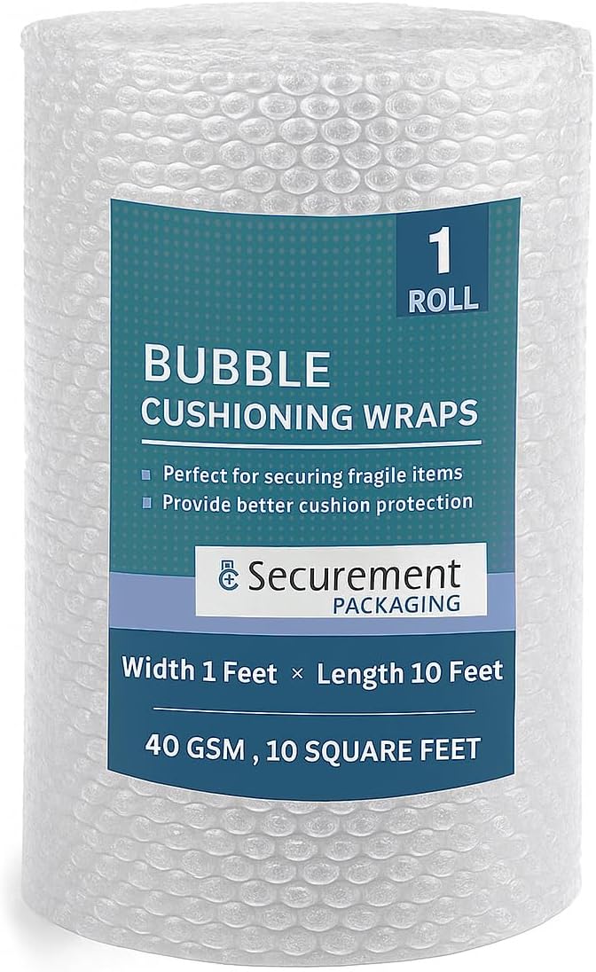 Bubble Wrap Roll, Heavy Duty 40 GSM, Clear, 1 ft x 10 ft, Packaging Cushioning for Fragile Items - 1 Roll