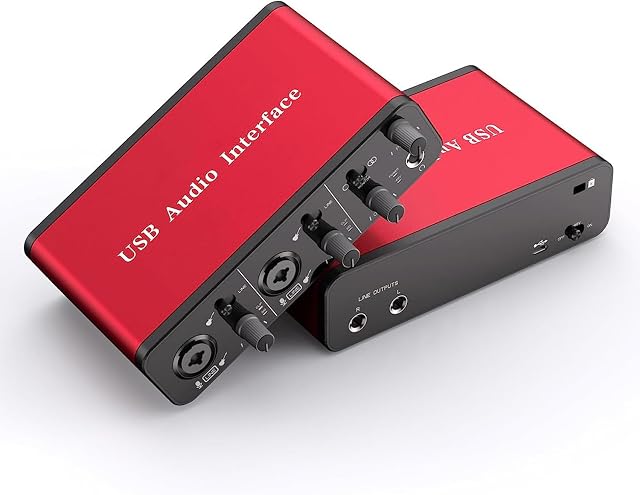 YDMADE USB audio interface for recording podcasts and streaming media, professional recording plug-and-play, XLR power, red audio interface, noiseless
