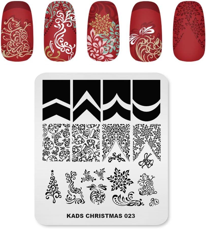 KADS Nail Art Stamping Plates - Christmas Snowflake, Santa, Socks, Tree, Bell Template for DIY Nail Decoration (CH023)