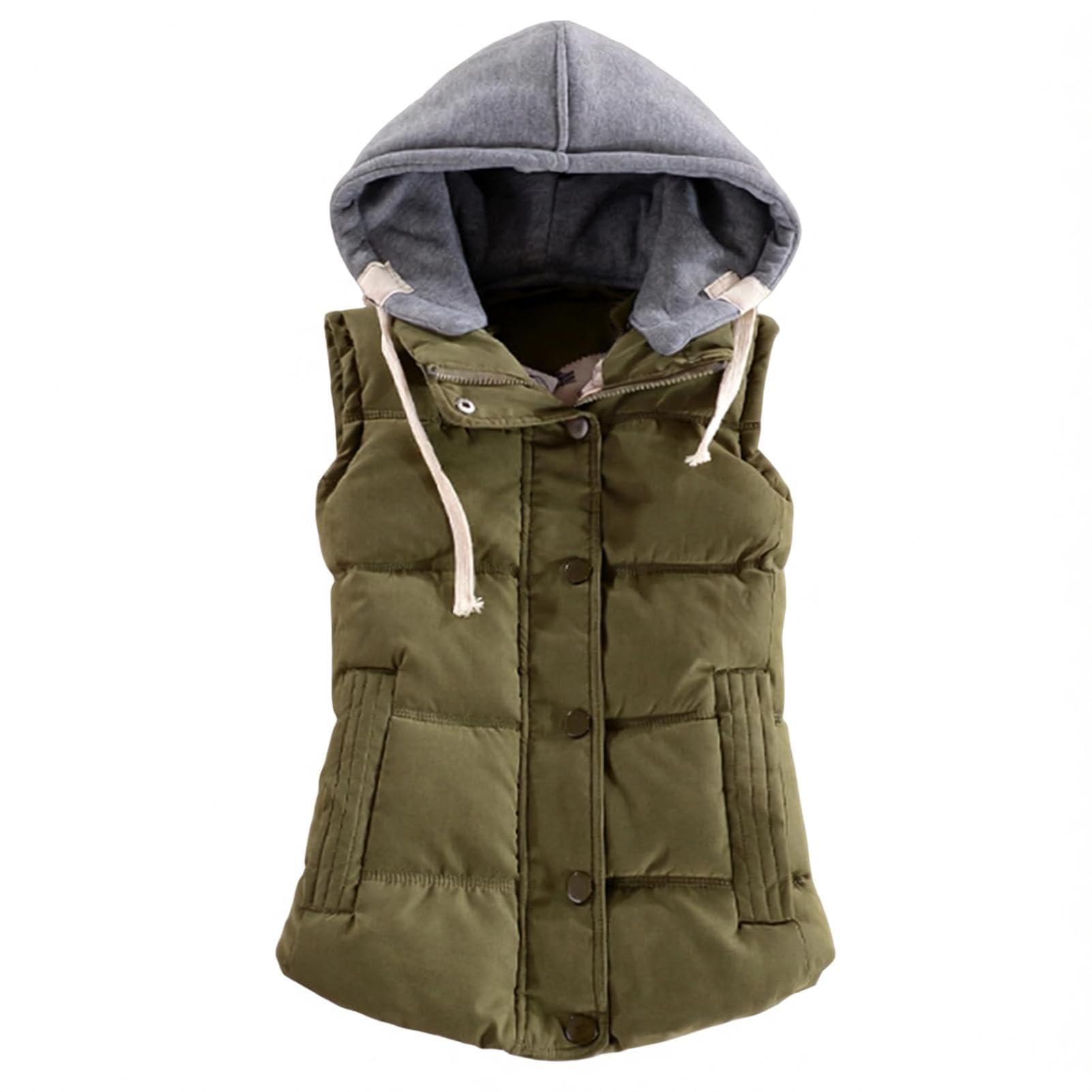 Gilet invernale imbottito e caldo da donna con cappuccio, tasche foderate e coulisse – ideale per un look casual in autunno e inverno
