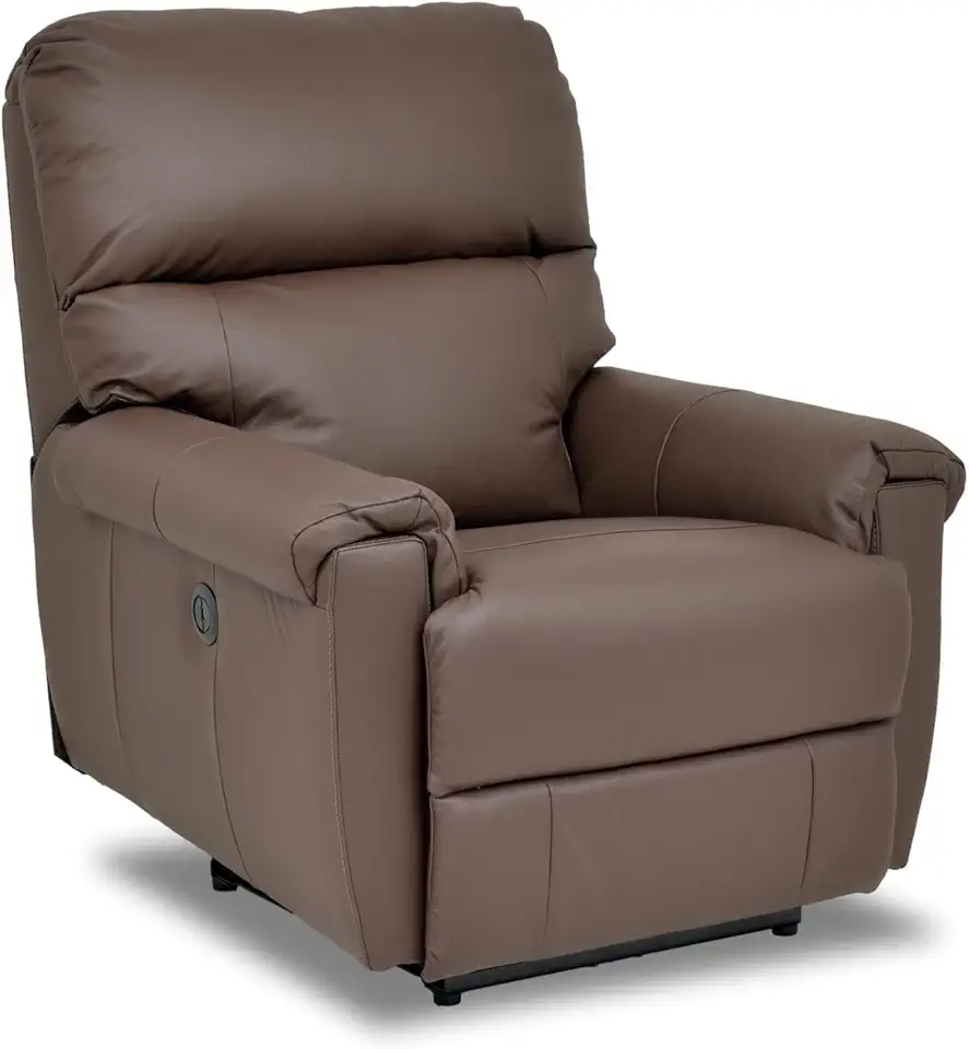 Poltrona Reclinável Elétrica em Couro Natural, 120kg Suportados, Sistema SoftSpring, Autovolt 90-240v, 85x105x105cm (Botão Lateral + USB, Marrom)