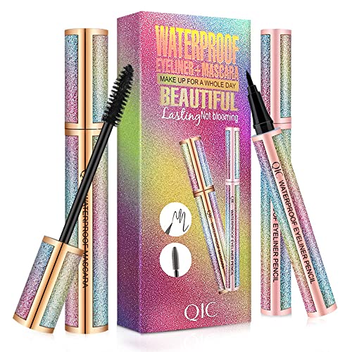 Mascara pour cils en fibre de soie 4D et stylo Eeyliner, 2 pièces/ensemble, mascara naturel résistant aux taches et imperméable, mascara noir épaississant allongeant sans agglutination Cover