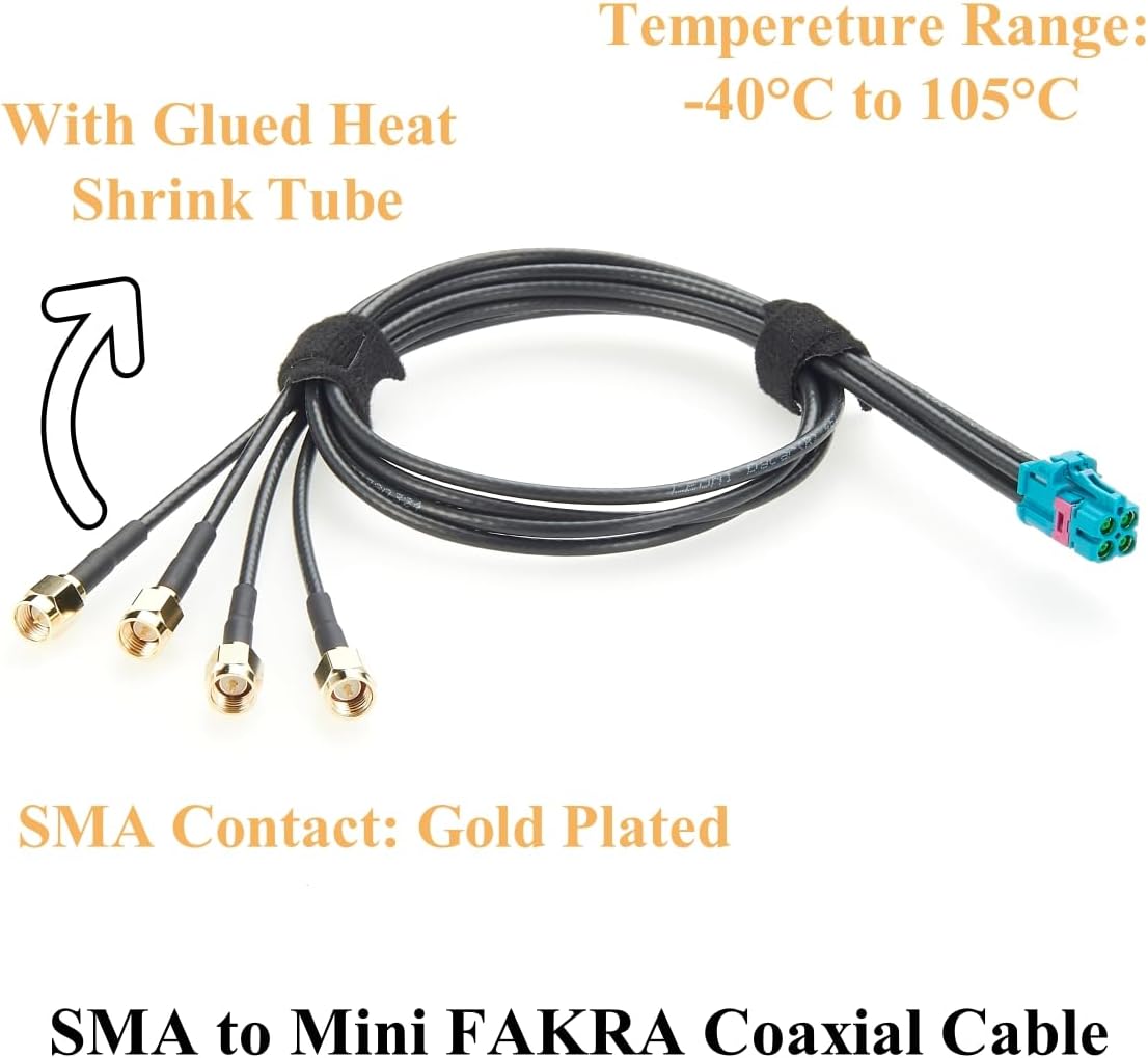 TE Mate-AX 1-2298721-9 4 in 1 Mini Fakra Z Female to 4 SMA Male Vehicle Coaxial Extension Cable 50 Ohm DACAR 462 Automobile Test Harness for ADAS, Infotainment, Navigation(0.5M/1.64FT)