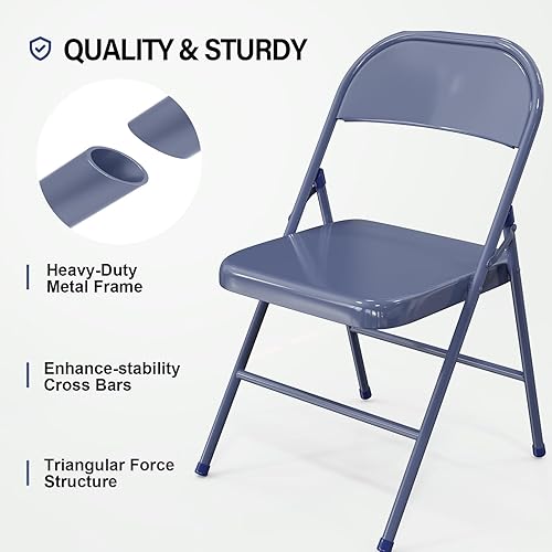 Miniatura 4 de VINGLI Sillas plegables con marco de metal de acero, capacidad de 350 libras, duraderas, portátiles y versátiles para uso en interiores y