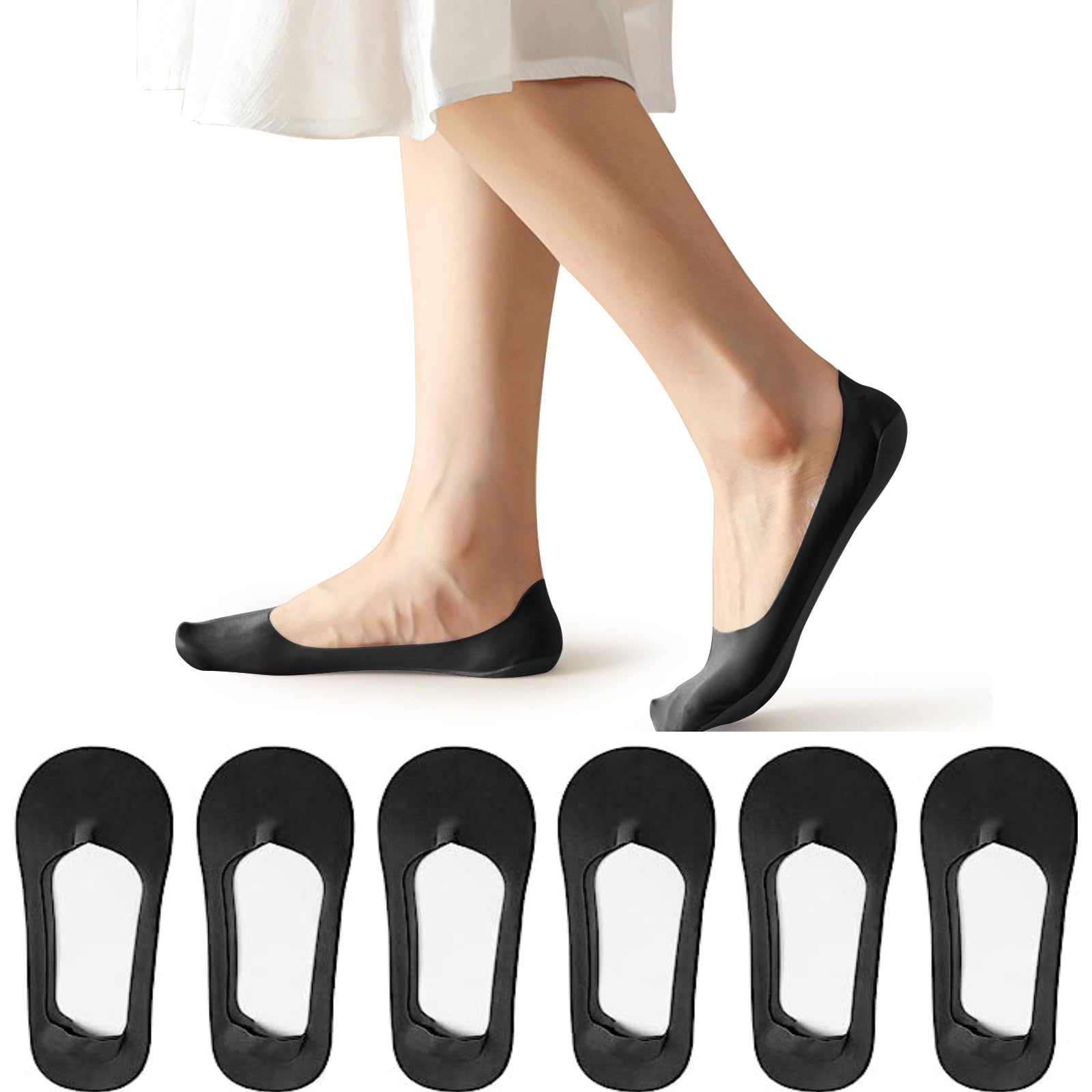 flintronicflintronic 6 Pairs No Show Ice Silk Socks 4-7, Non Slip with Silicone Strips Invisible Socks for Women, Low Cut Liner Ankle Boat Socks for Loafers Sneakers Flats Boat Shoes