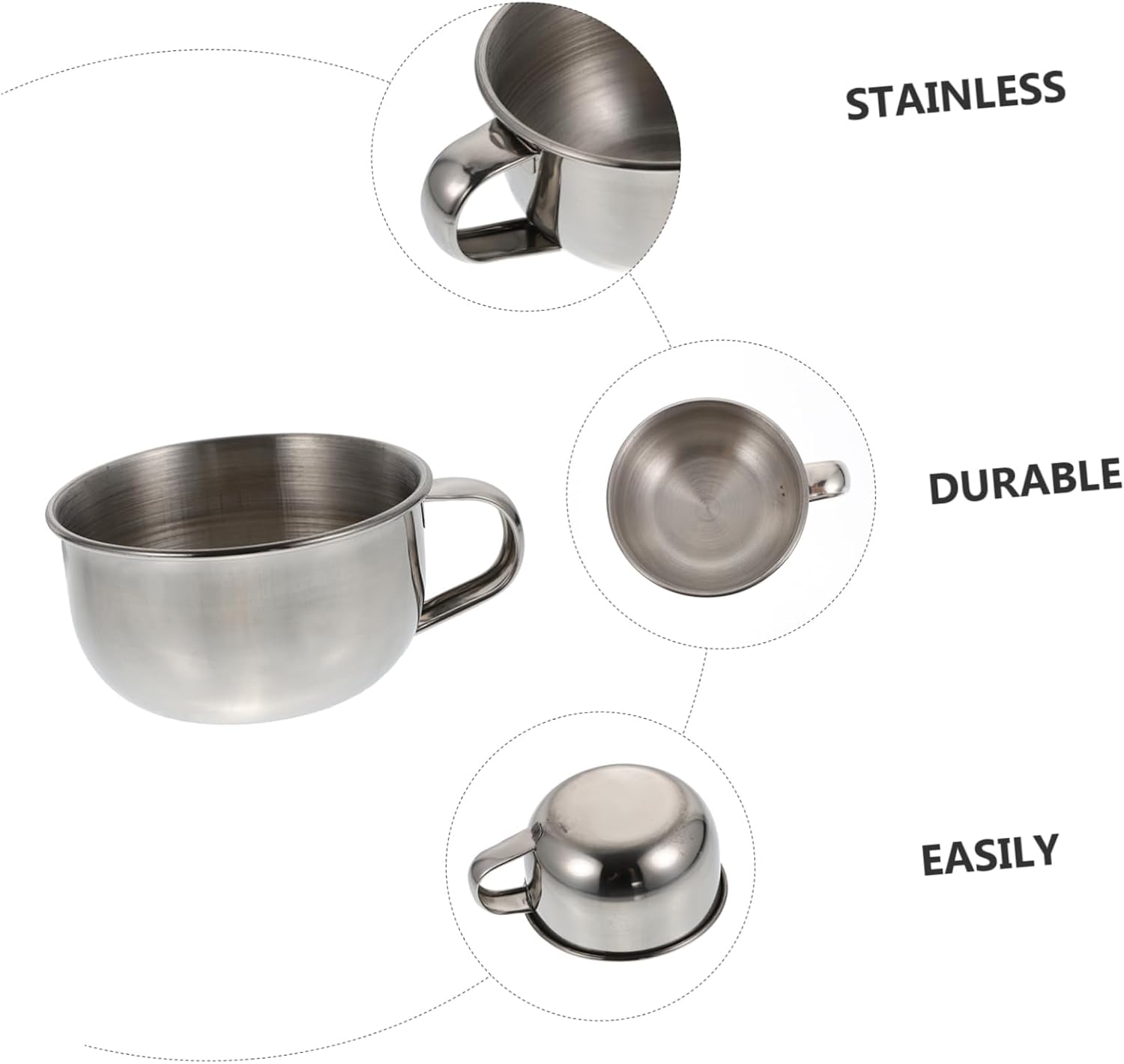 Ipetboom 4pcs Men's Stainless Steel Shaving Bowl Handle Simple Design for Comfortable Application and Elegant Grooming Accessory for Home and Shop Use