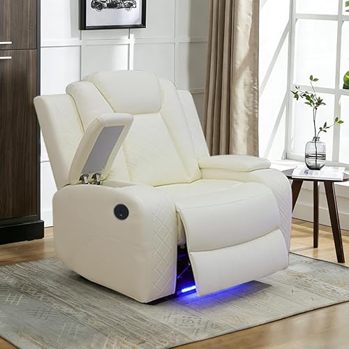 Miniatura 31 de Juego de sofá reclinable eléctrico para sala de estar, juego de sofá reclinable de cuero con luces LED, puertos USB, almacenamiento oculto, juego de