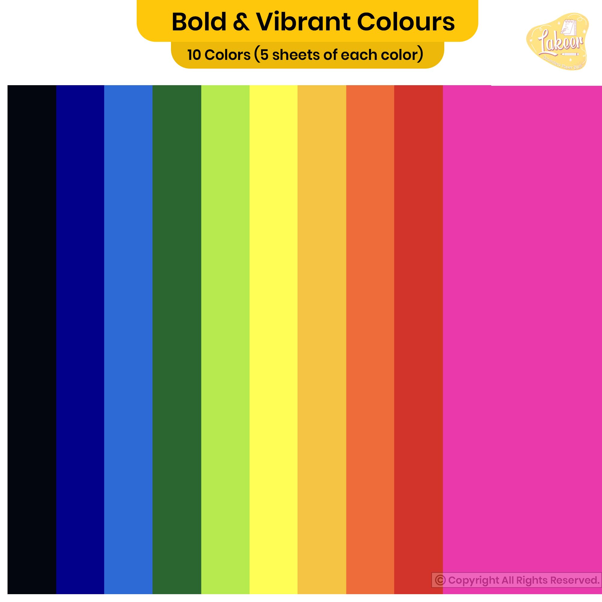Lakeer A3 Color Paper Pack - 50 Sheets, 10 Vibrant Colors | 120 GSM | Ideal for Art, Craft, Printing, etc 2