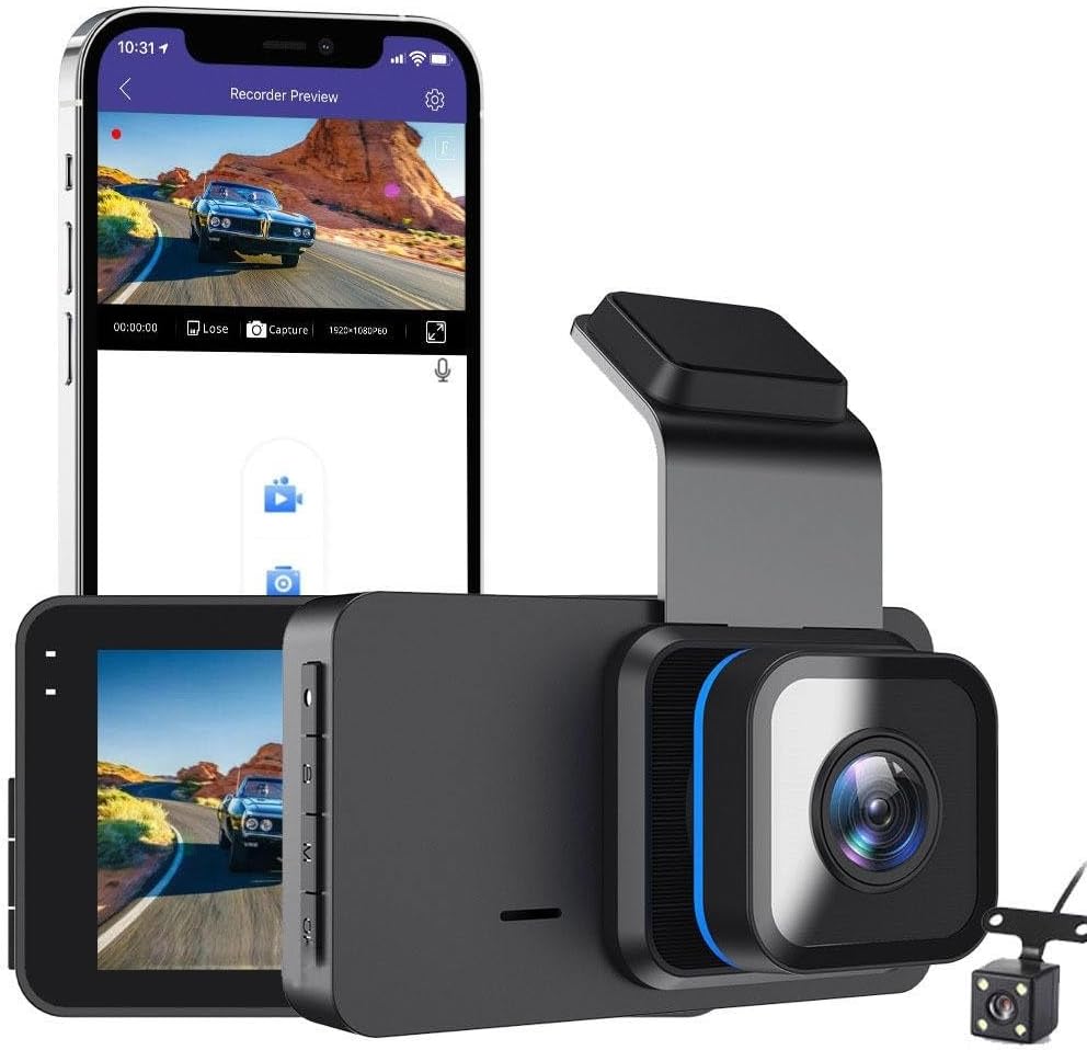AUSHA Dual Channel Dash Camera - 2K Video | Front and Rear Cameras | WiFi | GPS Logger | Emergency Recording, Night Vision, Back Parking Assistance | 1 TB Sd Card Supported Dashboard Cam