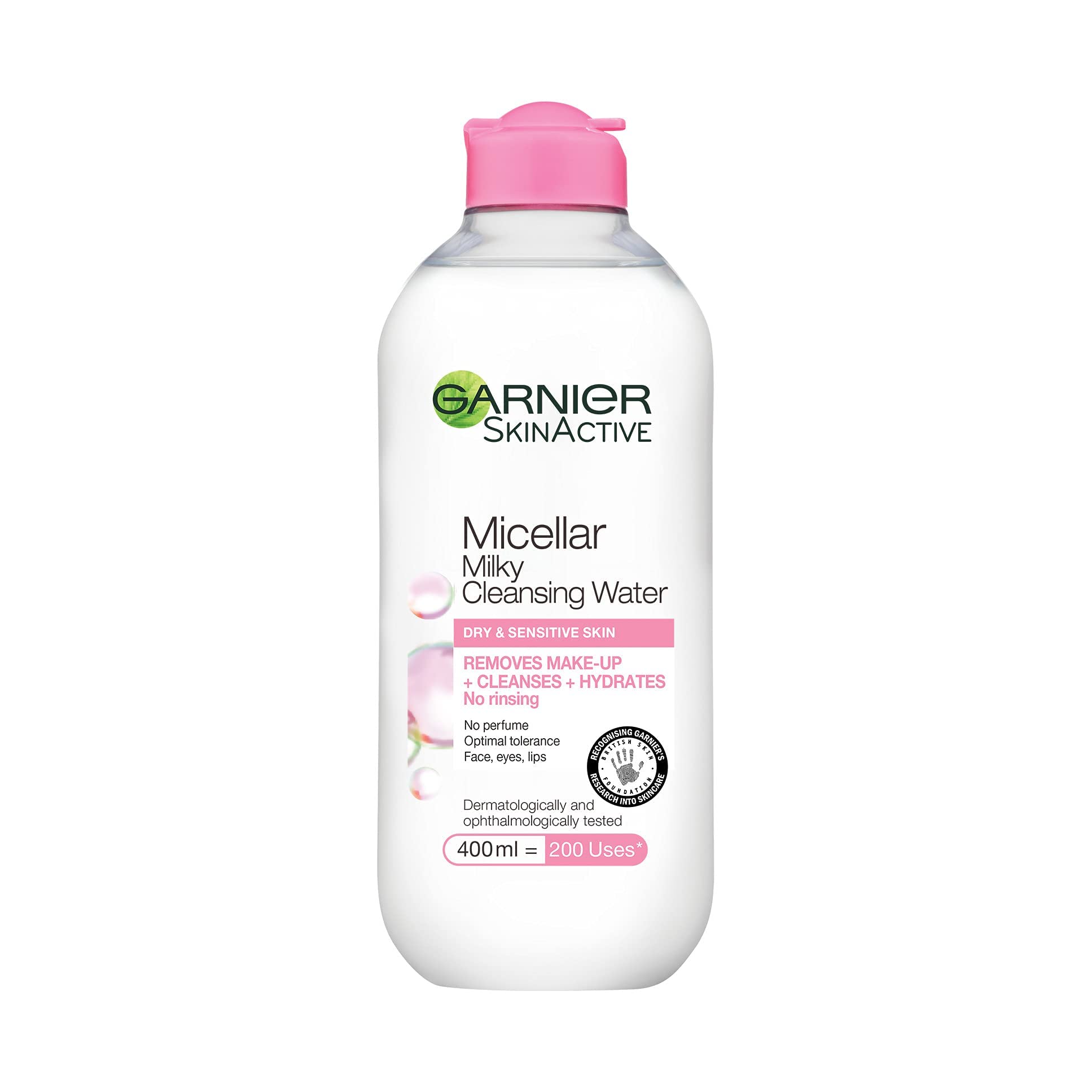 Micellar Cleansing Water For Dry Skin 400 ml, Milky Face Cleanser and Makeup Remover, Fragrance Free, Recognised By The British Skin Foundation, Use With Reusable Micellar Eco Pads