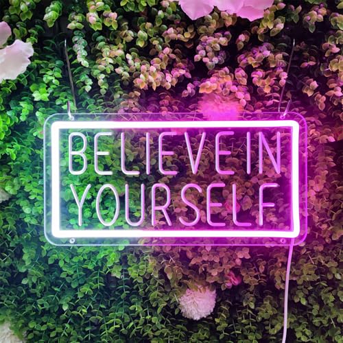 Image of Believe in Yourself Neon Signs for Wall Decor, Believe in Yourself Neon Sign LED Light Sign Neon Light Signs Light up Signs for Wall Decor Neon Wall Sign Home Office Party, 13.3 inch x 6.7 inch