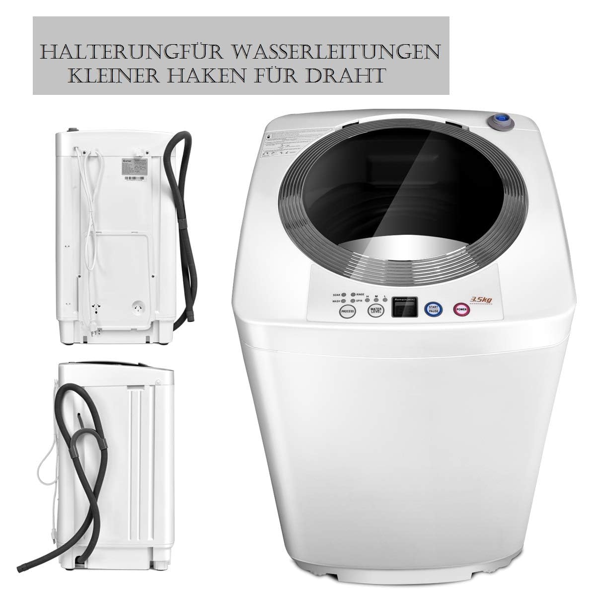 FANTASK Waschmaschine Vollautomat 3,5KG, Miniwaschmaschine mit Schleuder, 6 Programme, 240W Toplader Waschvollautomat mit Pumpe für Appartement, Wohnmobil & Camping