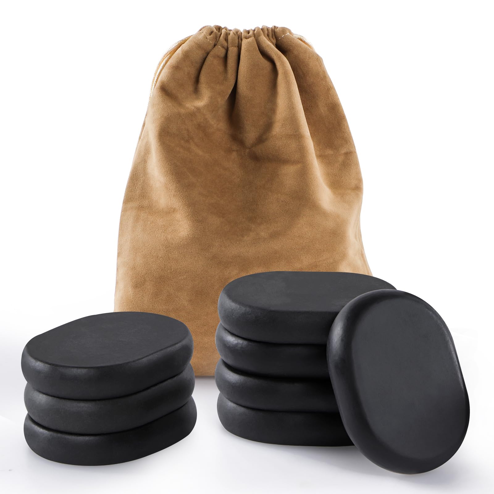 Massage Stones Set, Natural Basalt Massage Rocks, Oval Shape Spa Hot Stones, Pack of 8