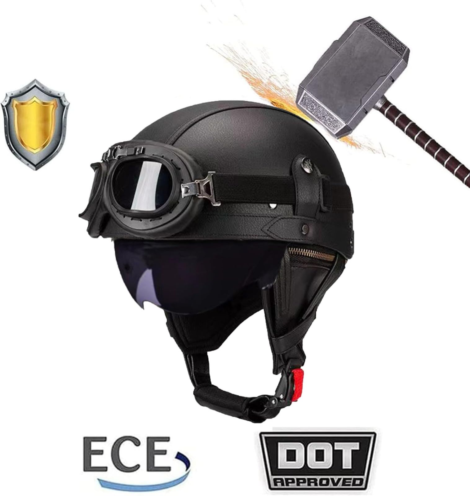 Casque De Moto Ouvert Casque De Moto Homme Femme Casque De Moto Demi-Casque avec Visière Et Lunettes De Protection Casque De Moto Jet Rétro Homologué Dot/ECE Dégagement Rapide