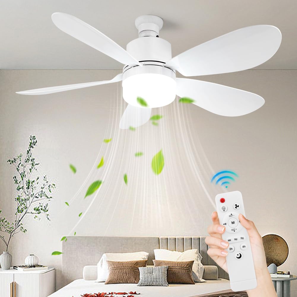 Crgangzy 40W-52Cm Ceiling Fan With Lights And Remote Control, E27/E26 Dimmable Led Fan Lamp Ceiling 3 Colors 3 Speeds, Timer, Screw In Ceiling Fan Light For Bedroom, Kitchen