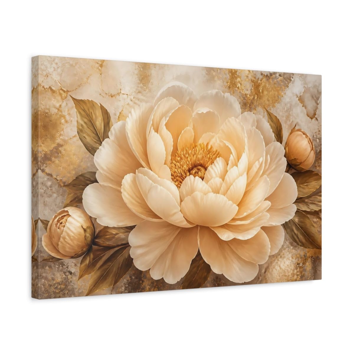 Champagne Peony Flower Canvas Print – Living Room, Above Console Table 24×16 inch (60×40 cm) - Horizontal / 1.25 inch (3 cm)