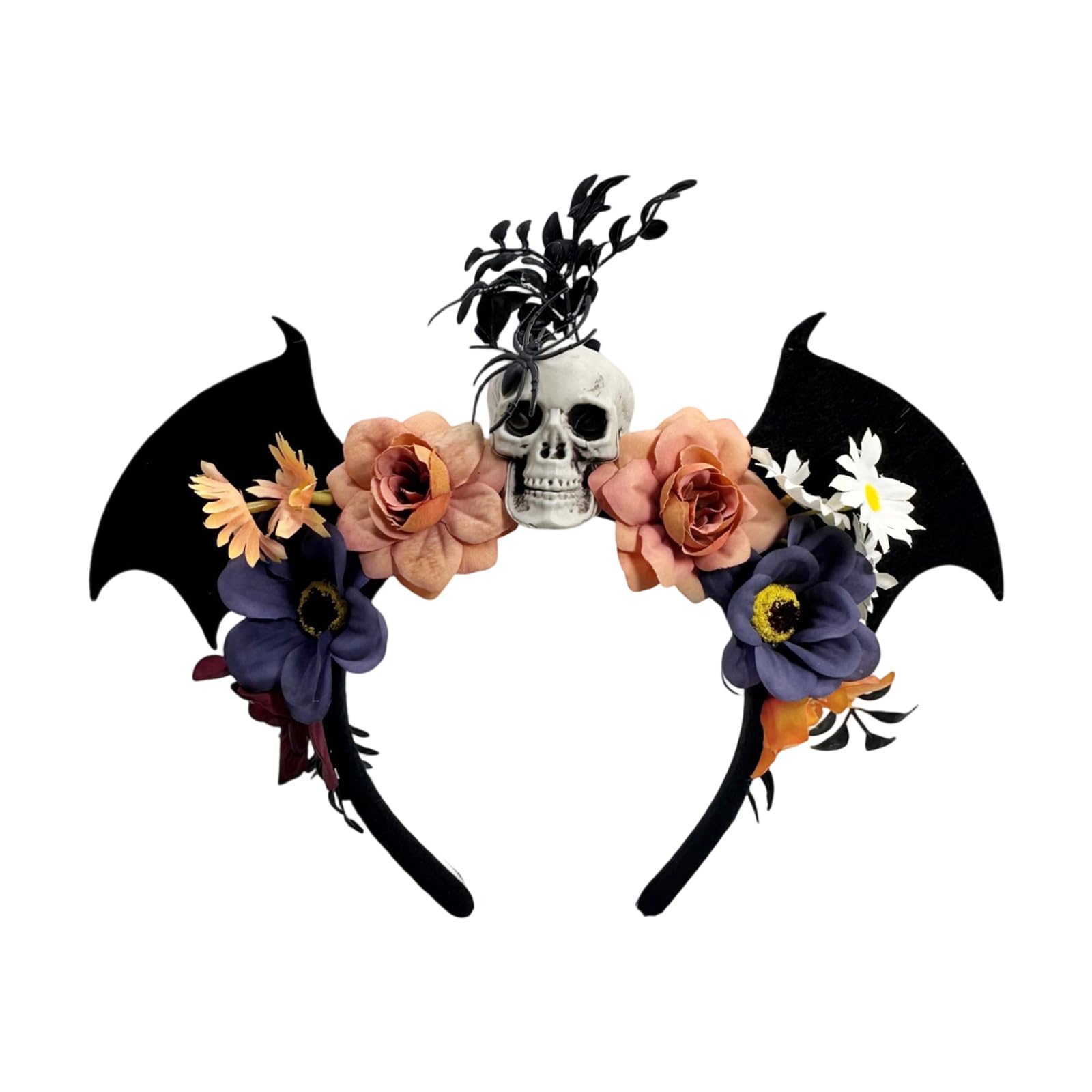 MICFENY Adjustable Black Bat Skull Floral Headpiece NonWoven Fabric For Halloween Costume Parties Event