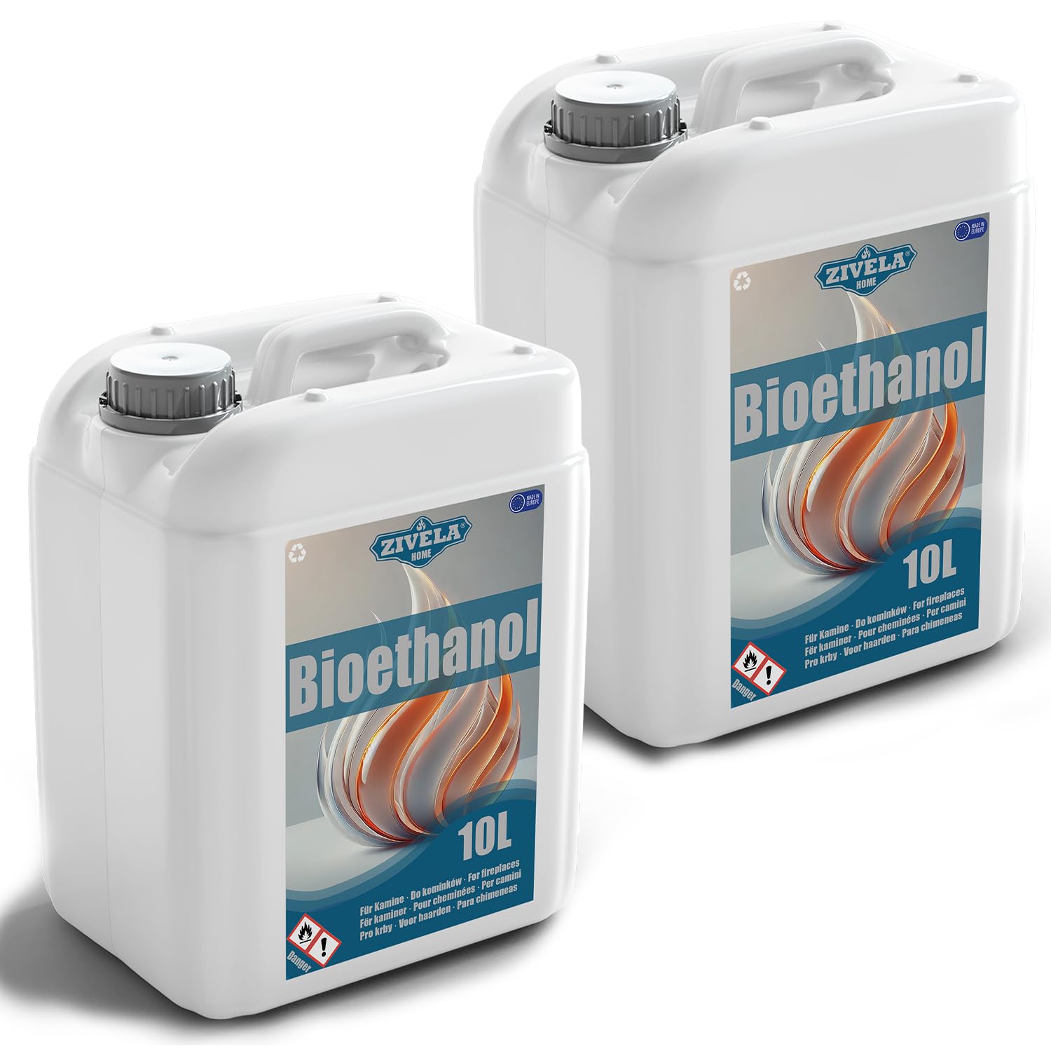 Bioetanolo 96,6% 20 l, alcool biologico 96,6% 2 x 10 l, bioetanolo per camino, camino da tavolo, bioetanolo inodore, combustione pulita, senza fumo, fiamma vivida e stabile