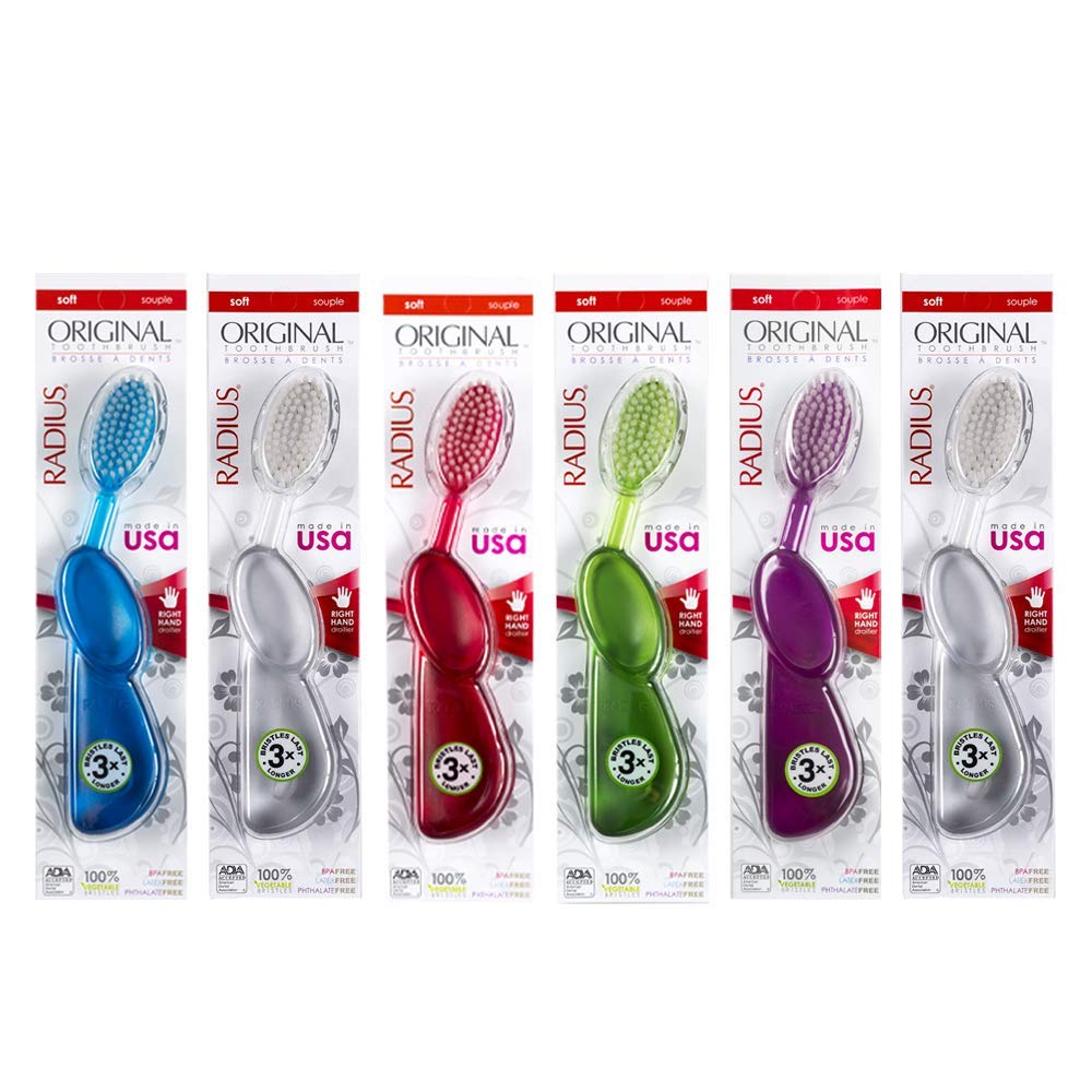 Radius, Original Big Brush Right Hand Toothbrush, 6 Count, Assorted Colors
