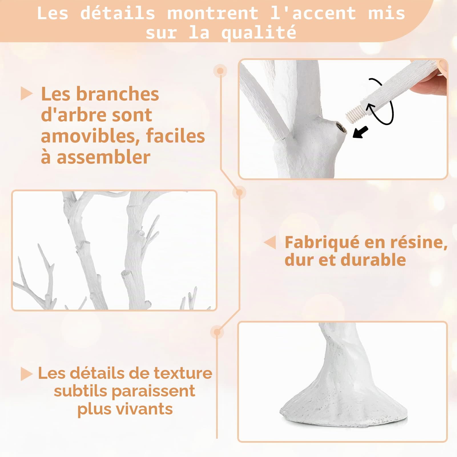 NUPTIO Arbre Artificiel Brindille Blanche: 105cm Haut, pour Noël, Paques | 1 Pièces, Blanc, Amovible, à l'aide d'une Paire de Gants, pour Halloween, Fête, Mariage, Centre Table