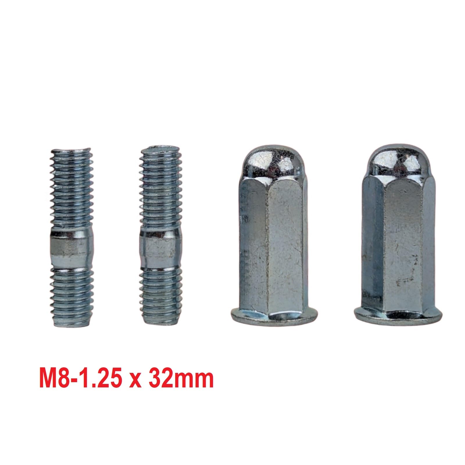 RedCap Set 2X Exhaust Cap Nuts and Studs M8x1.25 for 200cc GY6 EFI Engine B Block Compatible with Chinese Scooters ATVs Go Karts TaoTao Roketa Jonway Sunl Coolster and GY6-B Engines