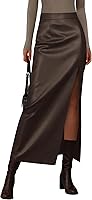 PRETTYGARDEN Women's Faux Leather High Waisted Maxi Pencil Skirt with Slit - Fall Winter Bodycon Fashion