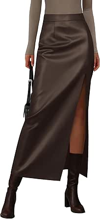 PRETTYGARDEN Womens Faux Leather Skirts 2025 Fall Fashion Bodycon High Waisted Slit Work Office Winter Maxi Long Pencil Skirt