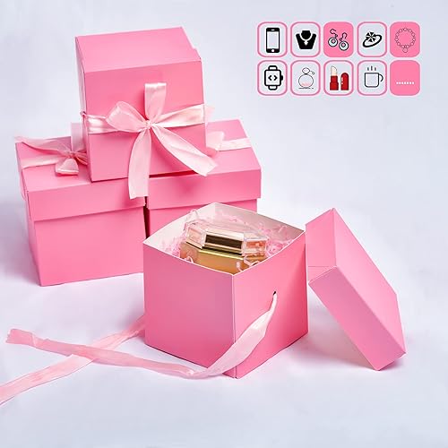 Vista 128 de Paquete de 12 cajas de regalo con tapas, cajas cuadradas anidadas con tapas para el día del padre, graduaciones, bodas, cumpleaños y Navidad, caja
