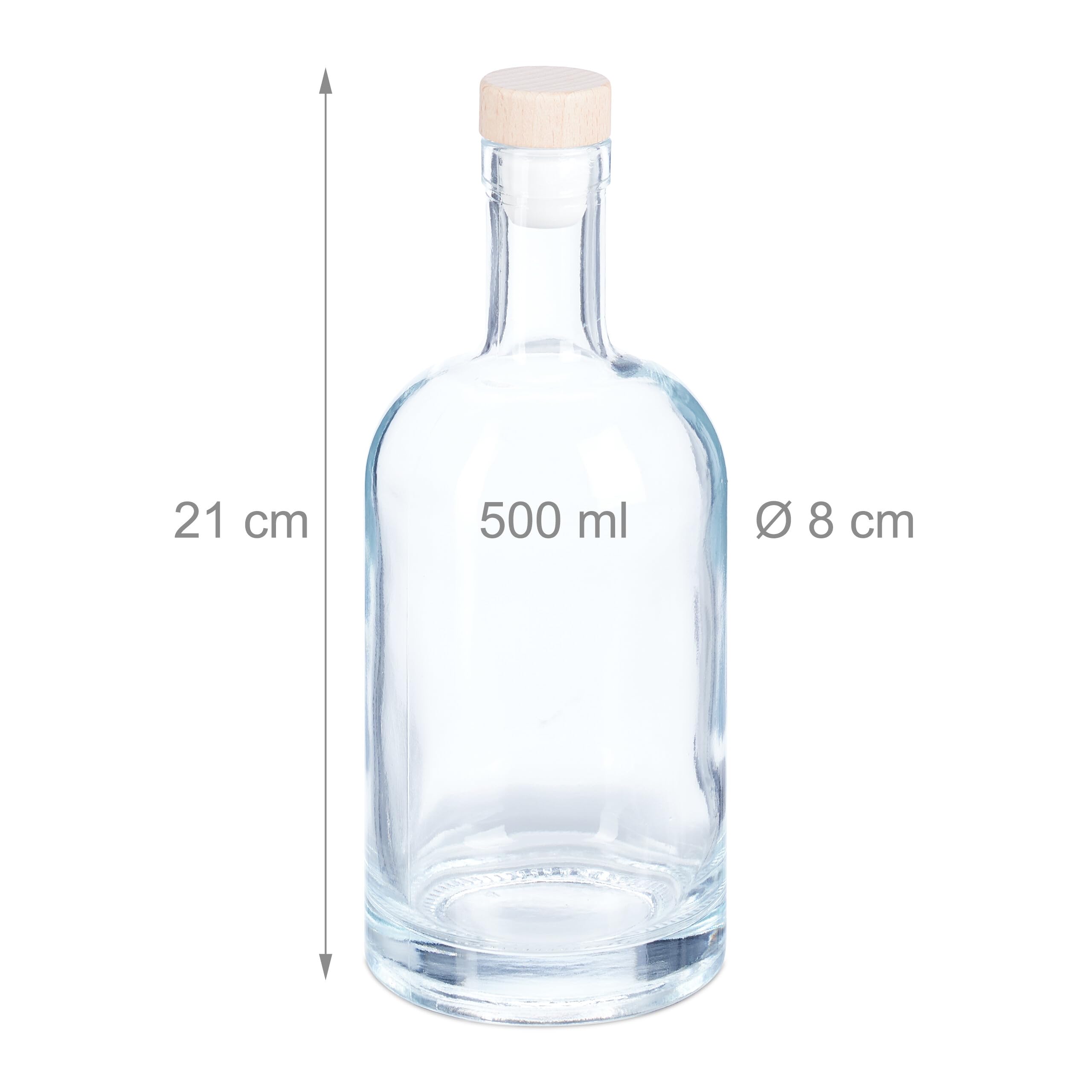 Relaxdays Botellas Cristal Vacías, Pack de 12, 500 ml, con Corcho, Aceiteras, para Licor, Vinagre, Vino, Transparentes