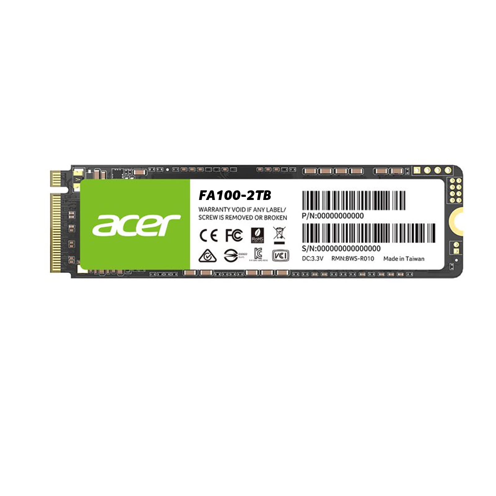 Acer FA100 2TB SSD - M.2 2280 PCIe Gen3 x 4 NVMe Interface, 8 Gb/s, 3D NAND Internal Solid State Har