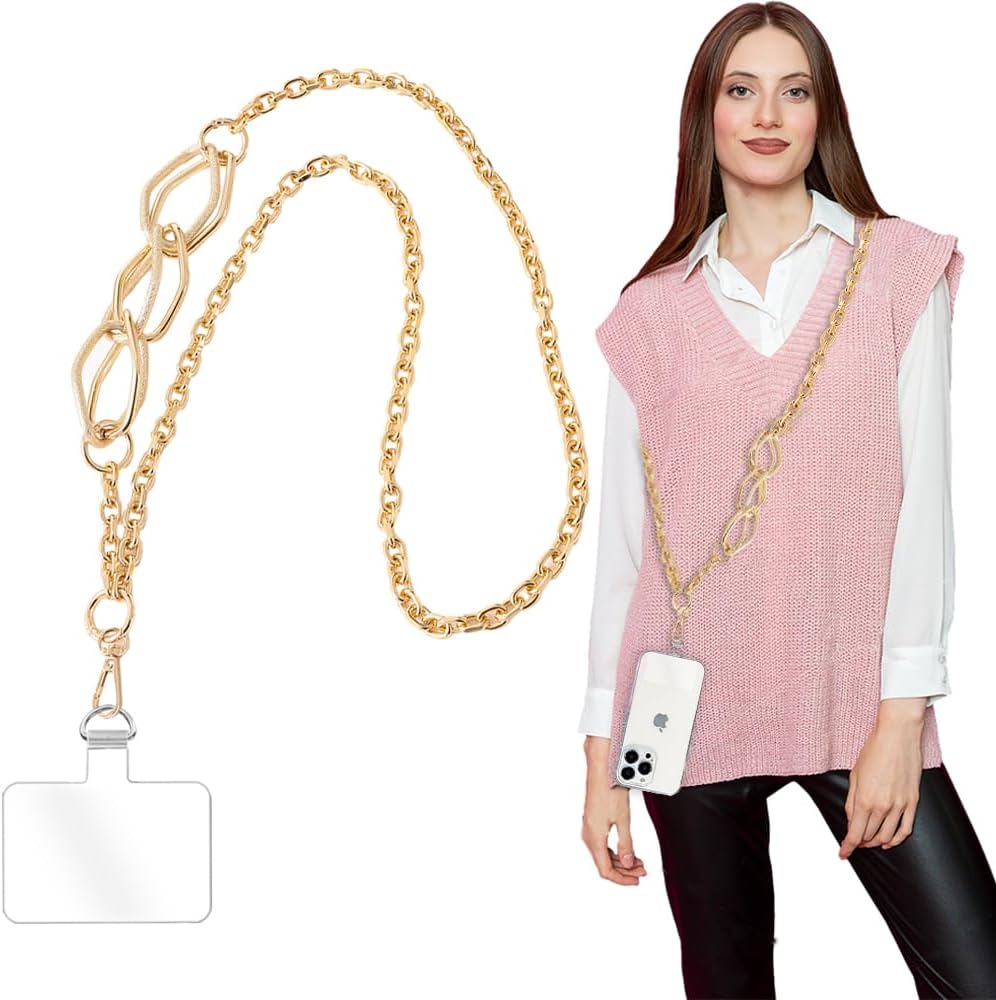 Phone Crossbody Lanyard Strap, Durable Metal Cell Phone Chain Strap, Universal Phone Lanyard Chain with Tether Tab, Detachable Phone Chain Strap Compatible with Most of Phone Bag Purse