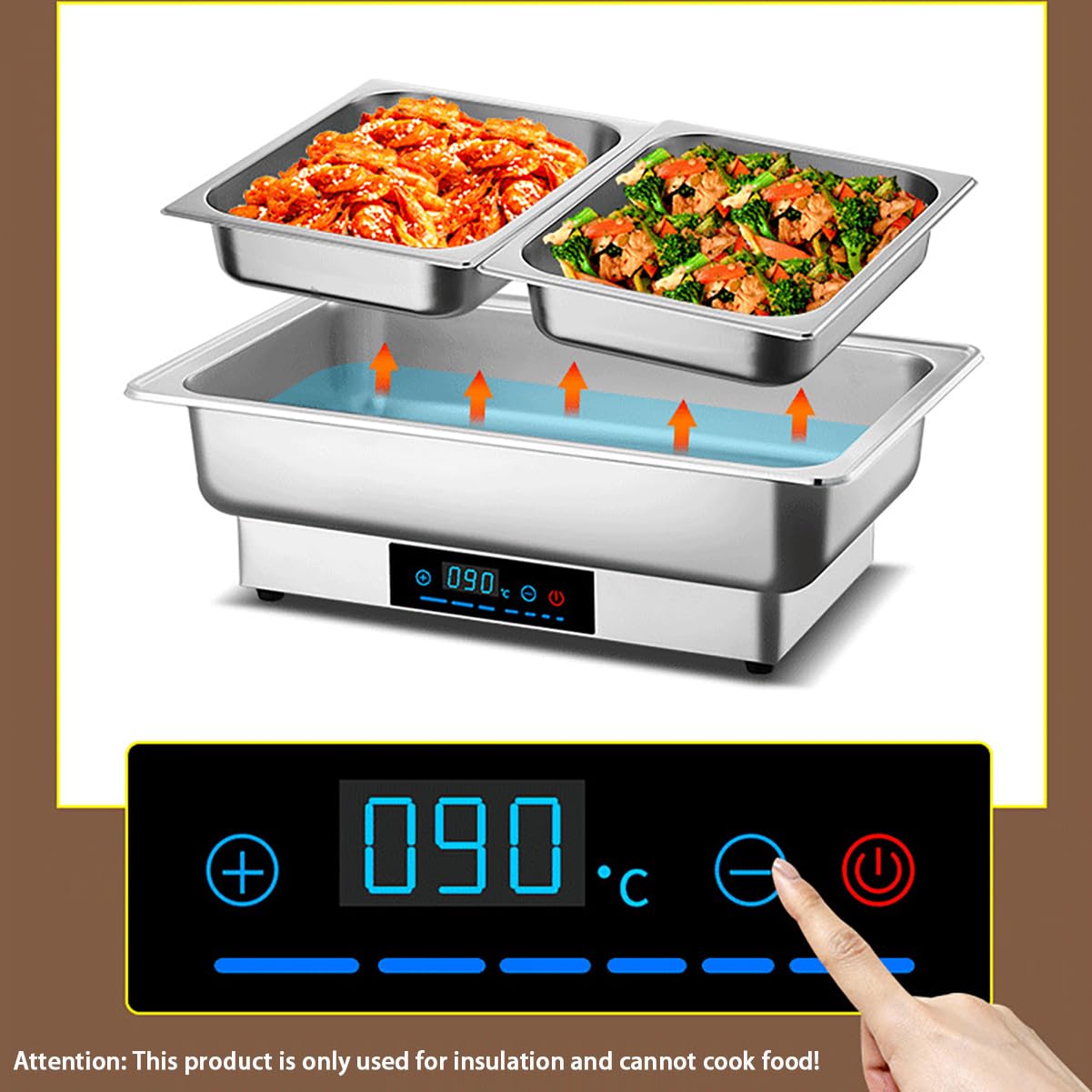Pentola Calda a Buffet Server con Coperchio, scaldavivande in Acciaio Inox, stoviglie dell'hotel, fornello Quadrato per la Colazione, pentola isolata,B