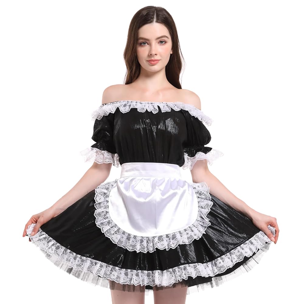 Amazon.com: Women Sissy Maid French Off Shoulder Shiny Dress