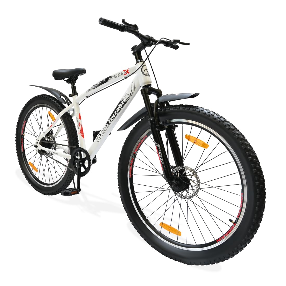 Urban Terrain Bolt Pro Cycle/Bicycle MTB 27.5T Single Speed with Front Suspension & Disc Brake Bicycle for Men/Boys Mountain Bike | Ideal for 15+ Years,Unisex, Frame Size :17.5 inch (White)