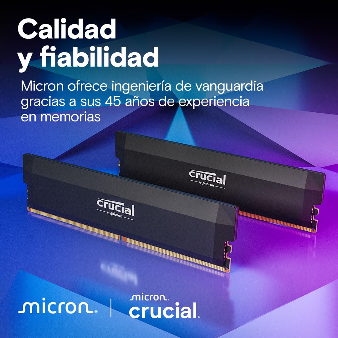Crucial Pro RAM DDR5 32GB (2x16GB) 6000MHz CL36, Overclocking Gaming, Intel XMP 3.0 / AMD Expo, PC Memoria, Negro - CP2K16G60C36U5B
