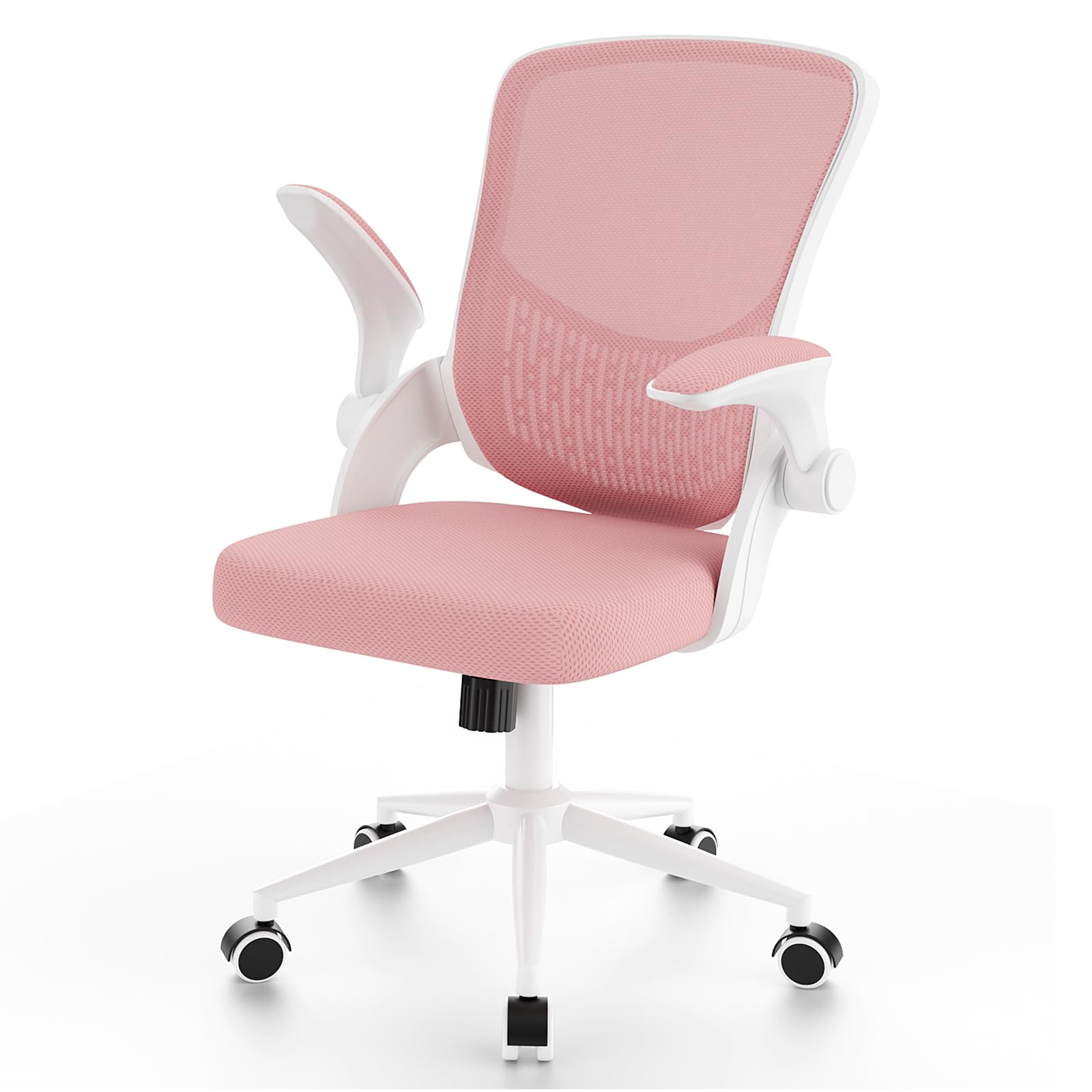 naspaluro Silla de Oficina Ergonómica, Silla de Escritorio con Reposabrazos Abatibles, Regulable en Altura, Función Inclinable, Respaldo Transpirable, Silla Giratoria 360º, Rosa