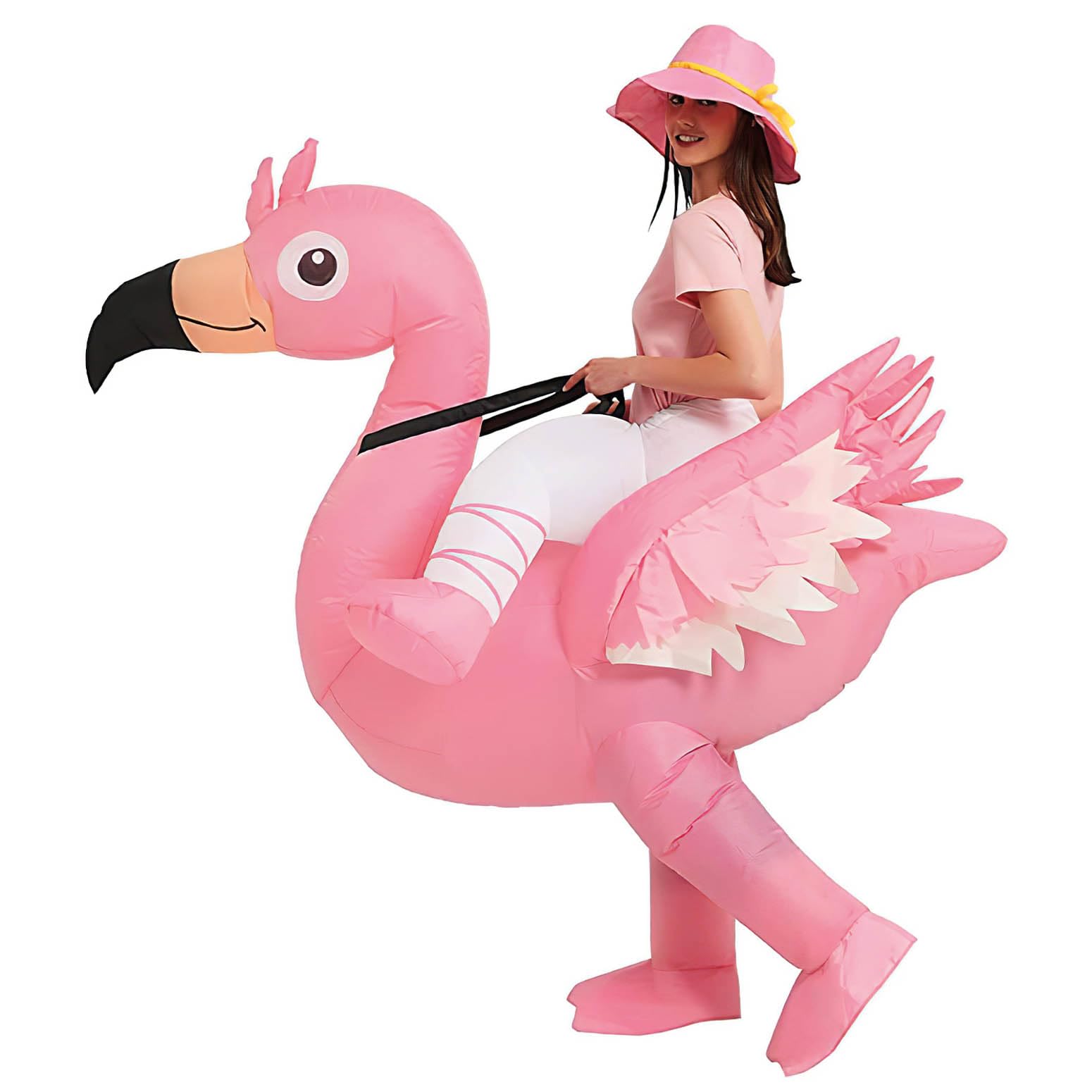 AirSuit® Disfraz Hinchable Flamenco Rosa | Disfraz Insólito Talla Adulto | Fabricado en Poliéster de Alta Resistencia Agradable de Llevar | Sistema de Hinchado Incluido | Animal Gigante | OriginalCup®