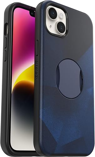 OtterBox Funda OtterGrip Symmetry Series para iPhone 14 Plus (solamente), color azul tormenta (azul), agarre integrado, funda elegante, se ajusta a