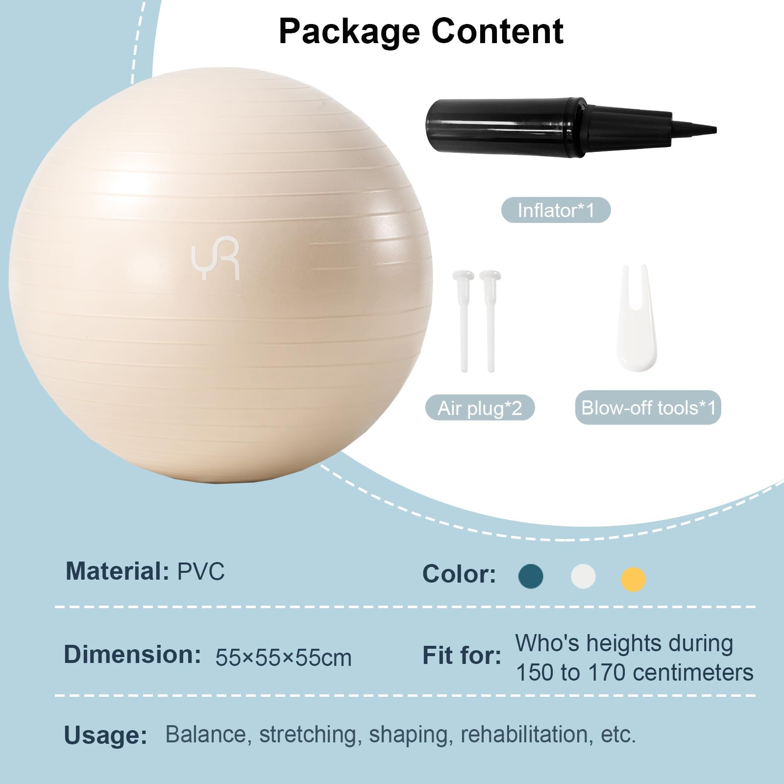 Ballon De Yoga RYTMAT 55 Cm – Extra Épais, Antidérapant, Anti-Éclatement – 3 Couleurs – Fitness, Pilates, Grossesse