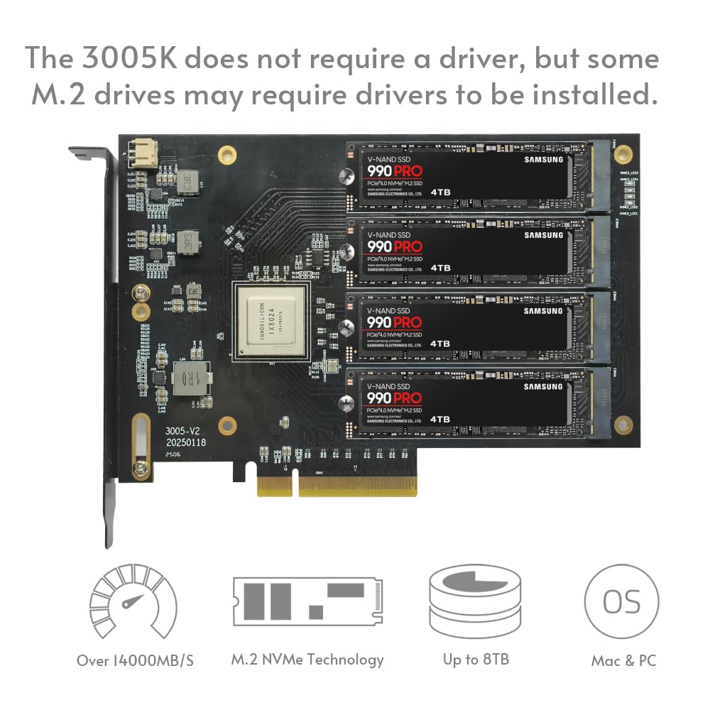 Amazon.com: KONYEAD Quad PCIe4.0 NVMe M.2 SSD Adapter Card-PCI